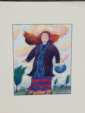 Roni Shepherd “Woman with a Cloud Hat” Whimsical Litho Print 26X22
